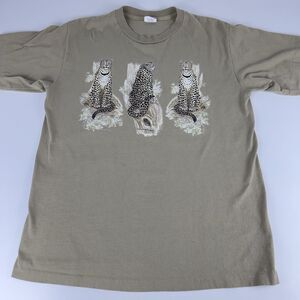 Vtg 90’s Leopard T Shirt Sz L Tan Single Stitch Catawbas Best‎ Cotton 3 Big Cats